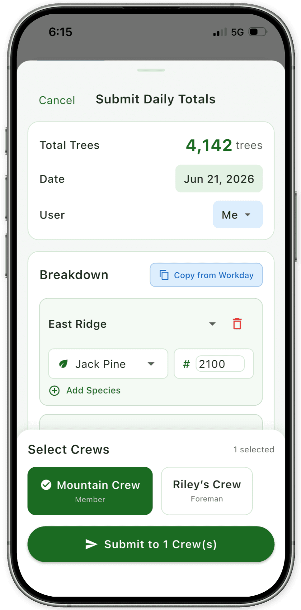Planter Pro tree submission interface for logging bag-ups